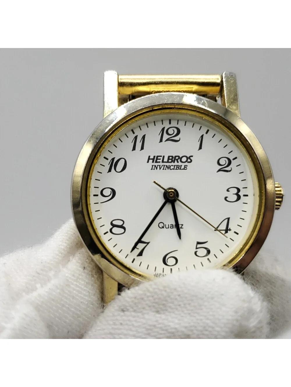 Helbros Invincible Quartz Womens Watch 25mm New Battery White Dial Gold Tone